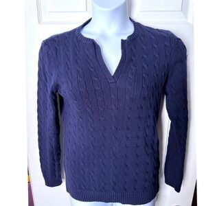 Lauren Ralph Lauren Vintage 00's 100% Cotton Navy Blue Preppy Cable Knit Sweater